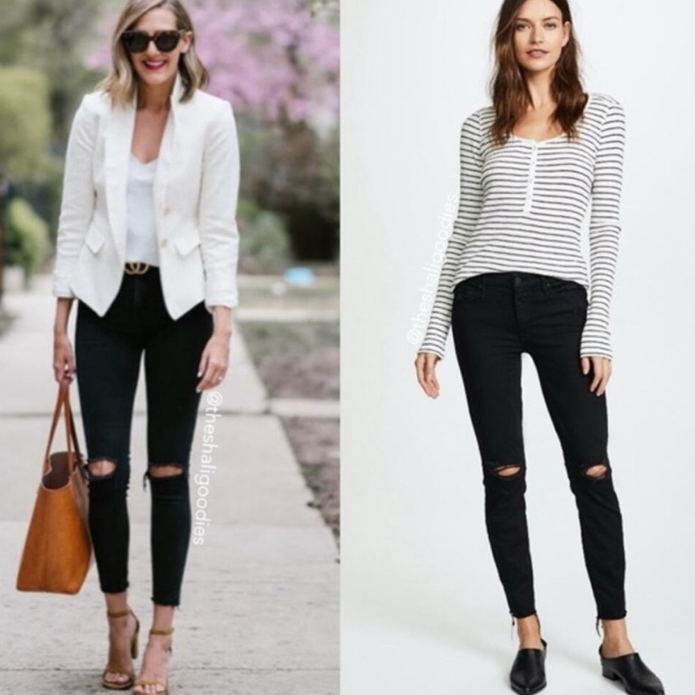 MOTHER Black Ankle Fray Jeans
